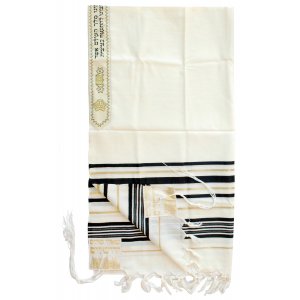 Talitnia Wool Tallit Traditional Kosher Prayer Shawl - Black & Gold Stripes