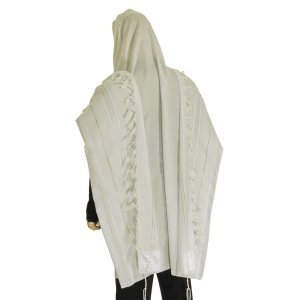 Talitnia Acrylic Tallit Imitation Wool Prayer Shawl - White & Silver Stripes