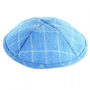 Light Blue and White Cotton Fabric Kippah  Checkered Design