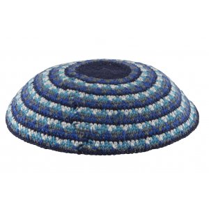 Black DMC Knitted Kippah with Blue and Gray Concentric Circles