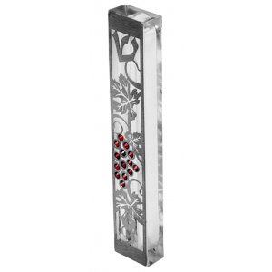 Dorit Judaica Large Lucite Mezuzah Case, Grape Vine with Crystals  Red