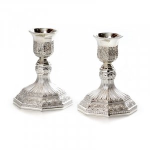 Filigree Decorative Silver Plated Shabbat Candlesticks - Choice of Sizes