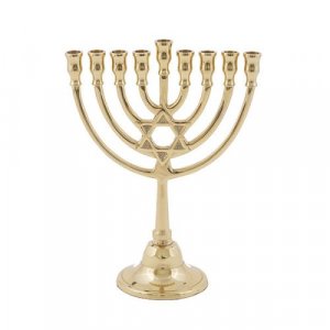 Yair Emanuel Classic Glossy Hanukkah Menorah with Star of David - 9" Height