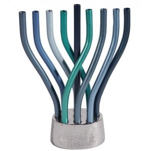 Yair Emanuel Flames Image Chanukah Menorah - Shades of Blue