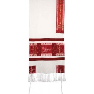 Yair Emanuel Cotton and Embroidered Silk Tallit Set, Pomegranates - Red