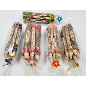 Set of Six Souvenir Olive Wood Colored Pencils Decorated with "Jerusalem"