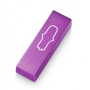 Adi Sidler Anodized Aluminum Car Mezuzah, Engraved Hamsa - Purple