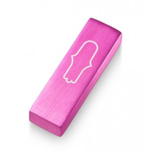 Adi Sidler Anodized Aluminum Car Mezuzah, Engraved Hamsa - Pink