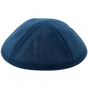 Blue Linen Kippah - Crosshatch Stitch