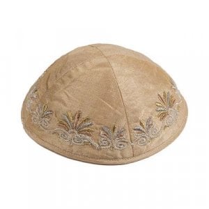 Yair Emanuel Kippah, Embroidered Date Palm Design - Gold