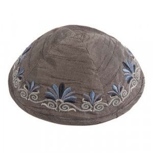 Yair Emanuel Kippah, Embroidered Date Palm Design - Gray