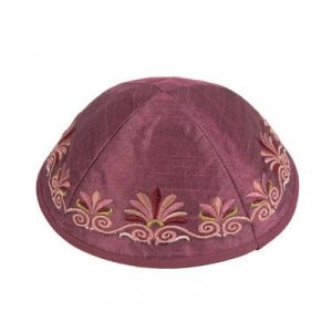 Yair Emanuel Kippah, Embroidered Date Palm Design - Maroon