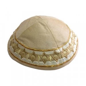 Yair Emanuel Embroidered Kippah, Stars of David - Gold