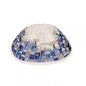 Yair Emanuel Kippah, Embroidered Jerusalem Vistas - Blue