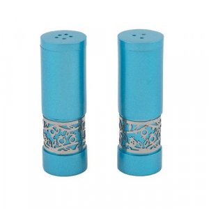 Yair Emanuel Aluminum Salt and Pepper Set with Pomegranate Band - Turquoise