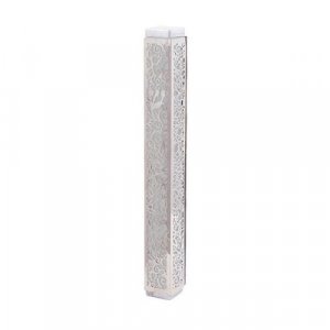 Yair Emanuel Mezuzah Case, Cutout Pomegranates and Flowers - Silver