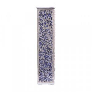 Yair Emanuel Wide Mezuzah Case, Cutout Pomegranates and Flowers - Purple