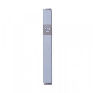 Yair Emanuel Stainless Steel Mezuzah Case, Cutout Shin Letter - Light Blue