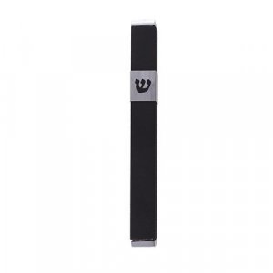 Yair Emanuel Stainless Steel Mezuzah Case, Cutout Shin Letter - Black