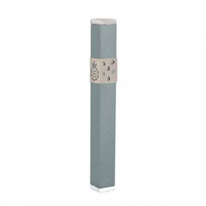 Yair Emanuel Stainless Steel Mezuzah Case, Cutout Pomegranates - Gray