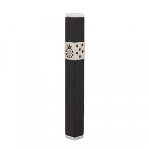 Yair Emanuel Stainless Steel Mezuzah Case, Cutout Pomegranates - Black