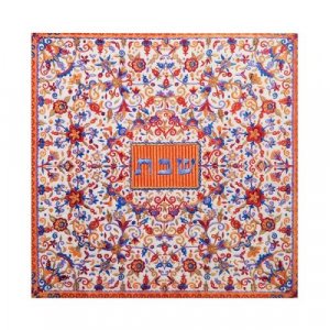 Yair Emanuel Wood Trivet - Swirling Orange Floral Design