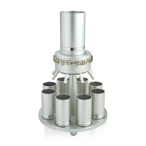 Dabbah Judaica Anodized Aluminum Wine Fountain Silver Line 8 Cups - Silver