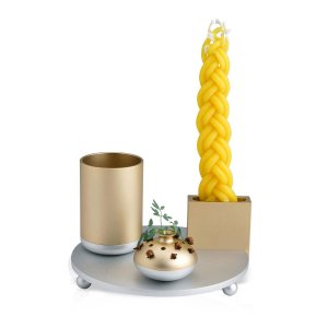 Dabbah Judaica 4-Piece Anodized Aluminum Havdalah Set - Gold and Silver