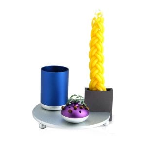 Dabbah Judaica 4-Piece Anodized Aluminum Havdalah Set - Blue and Gray