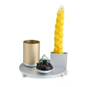 Dabbah Judaica 4-Piece Anodized Aluminum Havdalah Set - Gold and Silver