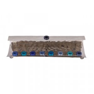 Yair Emanuel Hammered Aluminum Hanukkah Menorah Wave Design  Shades of Blue