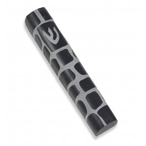 Jerusalem Stone Mezuzah Case with Western Wall Image, Black and White - 4.3"