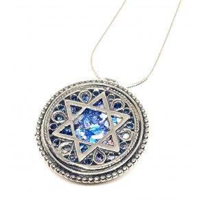 Roman Glass Filigree 925 Sterling Silver Necklace with Star of David