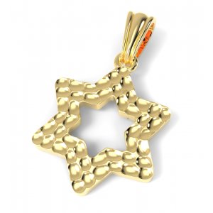 14K Gold Hammered Unique Star of David Pendant