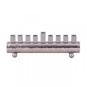 Yair Emanuel Cylinder Chanukah Menorah, Hammered Aluminum - Silver