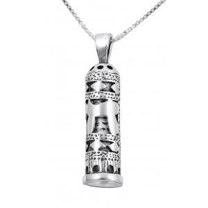 Mezuzah Necklace Hebrew Chai Pendant Sign of Life in Sterling Silver