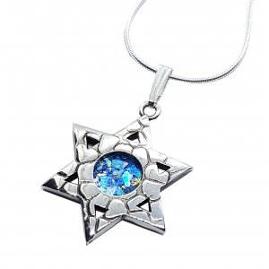 Roman Glass 925 Sterling Silver Necklace Textured Star of David