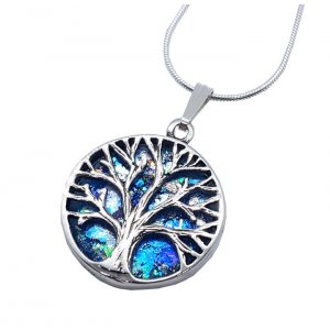 Roman Glass 925 Sterling Silver Tree of Life Pendant Necklace