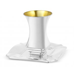 Sterling Silver Shabbat Kiddush Cup and Square Plate - Curving Design