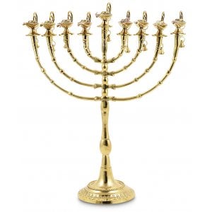 7-Branch Menorah, Golden Brass with Decorative Aladdin Lamp and Bell - 16