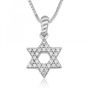 Sterling Silver Pendant Necklace, Star of David Filled With Zircon Stones