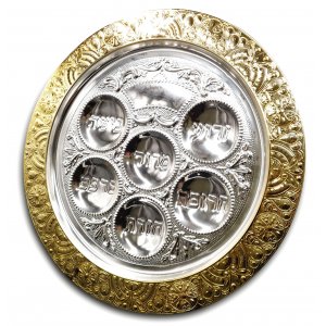 Silver Plated Circular Seder Plate - Ornate Gold Frame