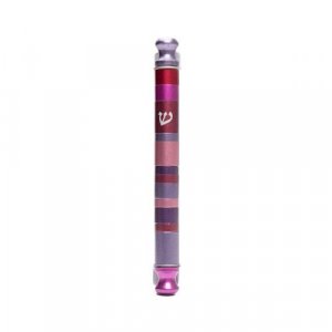 Yair Emanuel Anodized Aluminum Cylinder Mezuzah Case, Stripes - Maroon and Pink