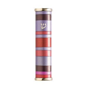 Yair Emanuel Wide Round Anodized Aluminum Mezuzah Case - Purple and Red Stripes