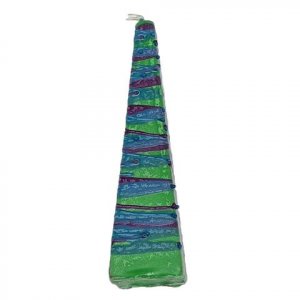 Galilee Style Handmade Pyramid Havdalah Candle  Purple Bands on Green