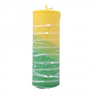 Decorative Handcrafted Pillar Havdalah Candle, Green and Yellow - Various Sizes