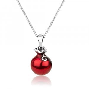 Sterling Silver Pomegranate Pendant Necklace with Red Enamel and Garnet Stones