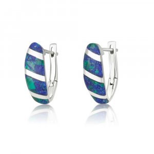 Sterling Silver Earrings, Curved Eilat Stone with Silver Stripes