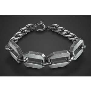 Adi Sidler, Stainless Steel Man's Bracelet  Four Large Hexagonal Open Discs