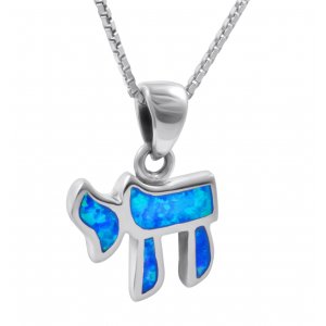 Chai Necklace Hebrew Letter Opal Stone Sterling Silver Necklace Pendant